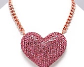 For Valentine's Day, New Chunky Chain Big Puff PAVE CRYSTALS Heart Celebrity Inspired Chocker Designer 3D Front  Necklace