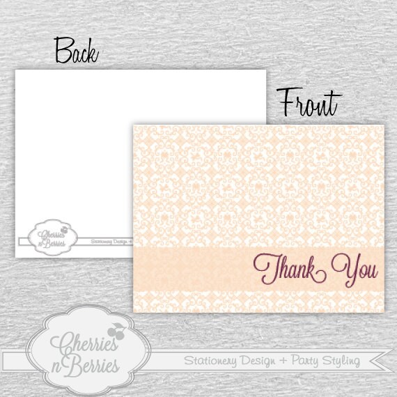 Pink Arabesque Background Printable Thank You Card Il_570xn