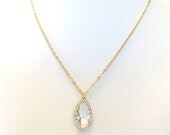 Sparkling Gold Crystal Necklace Gold Necklace Crystal Clear Jewelry Rhinestone Pendant Crystal Wedding Jewelry Gold Bridesmaid Necklace