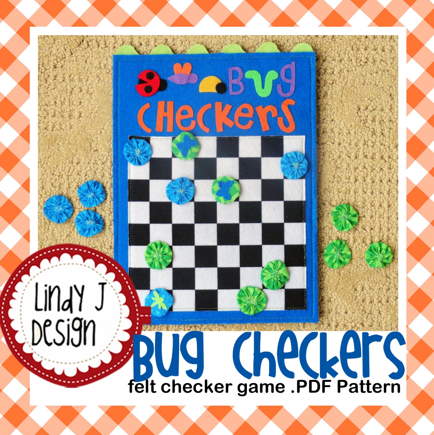 Bug Checkers felt checker game .PDF Pattern