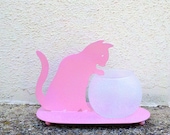 Pink Kitty Candle Holder // Pink Decor, Flea Market Chic, Votive Holder, Nursery Decor, Shabby Chic, Upcycled, Cat Home Decor