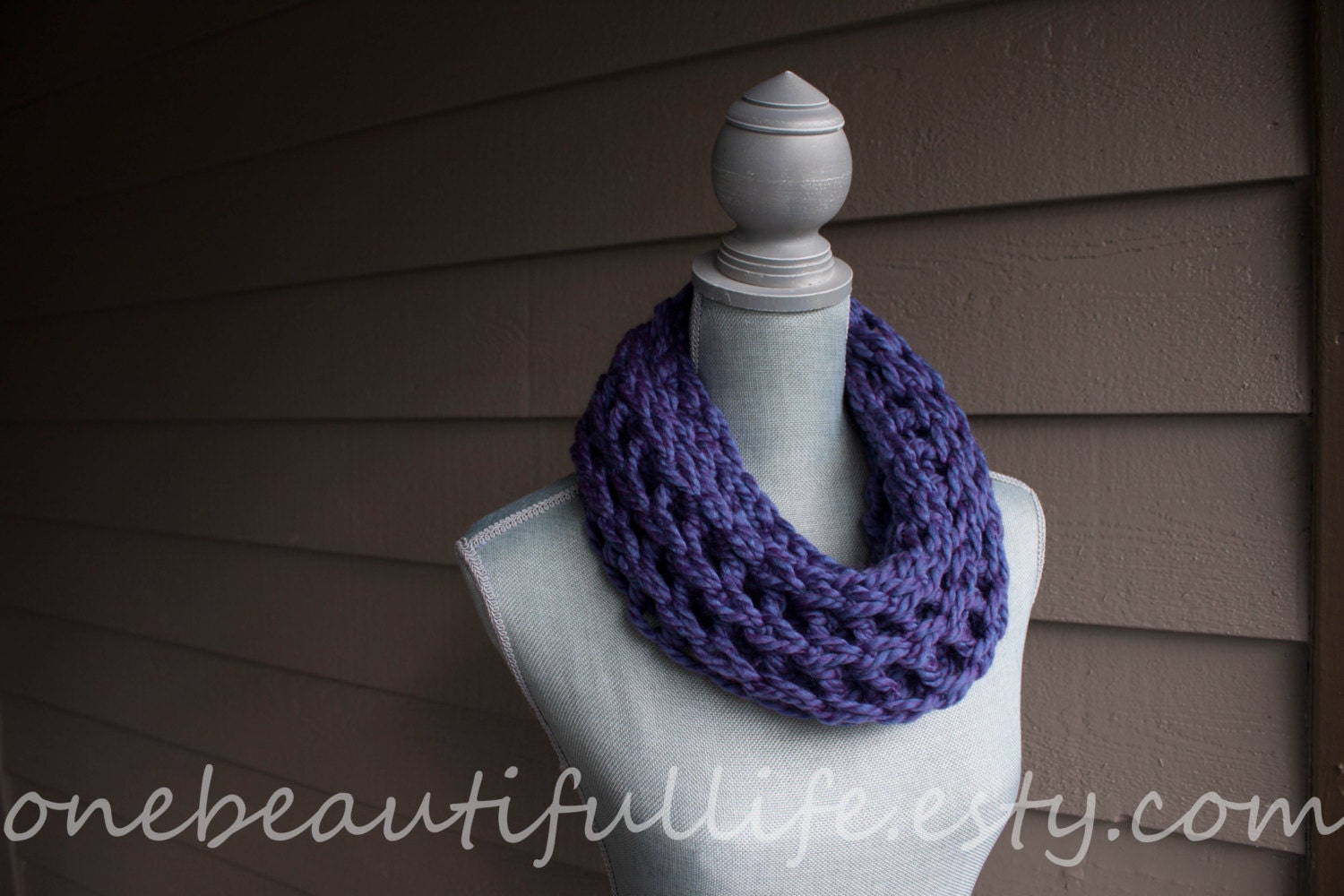 One Beautiful Life Infinity Scarf - Thick & Chunky Crochet Scarf - Violet - Size Small