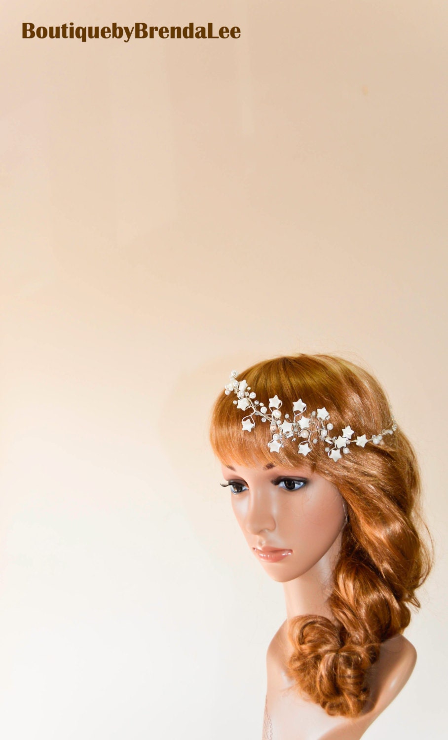 White shell star/freshwater pearl/crystal/bead wired wedding halo/headband/bride bridal wedding hair accessory/tiara/crown/wreath/circlet