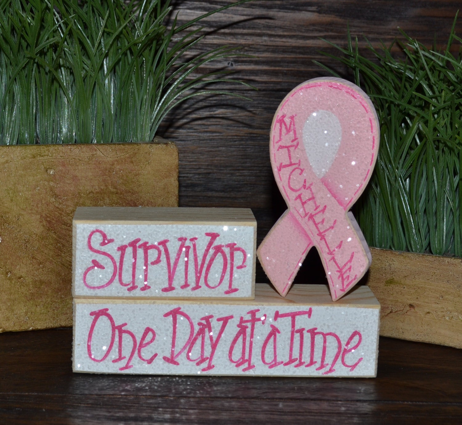 Breast Cancer Survor Gift Personalized Wood Blocks Love Survivor home decor primitive gift personalized wood sign