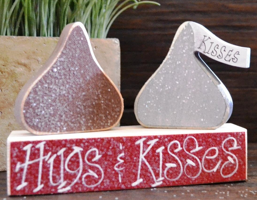 Hugs & Kisses Personalized Wood Blocks Love Set wedding home decor primitive gift holiday personalized wood sign hershey valentine decor