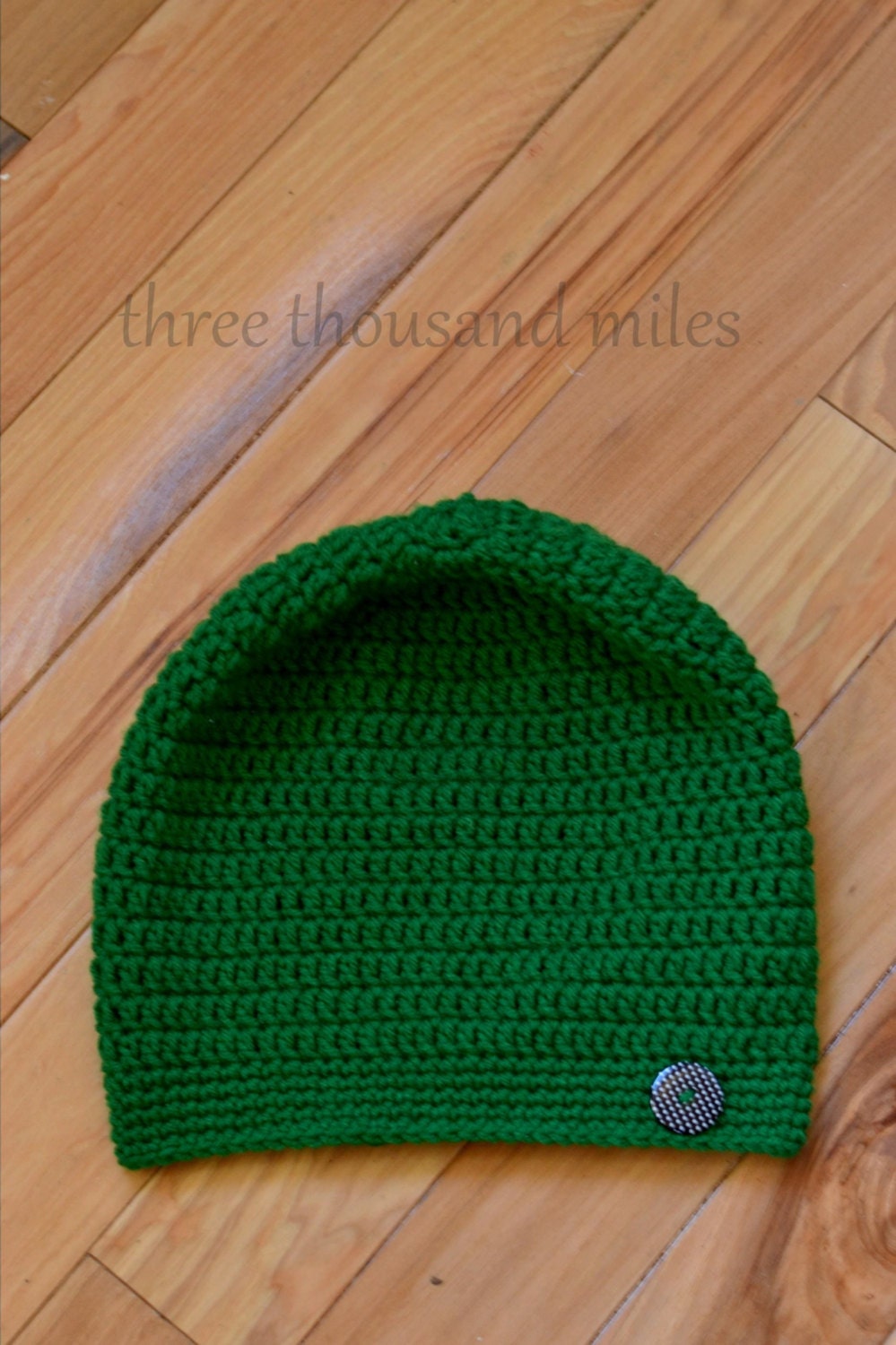 Emerald Green Crochet Slouchy Beanie with Button