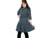 Vintage 80s 90s Black And White Print Shirt Dress Mini Dress Grunge Revival Pleated Belted S-M