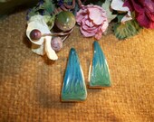 Variegated, Green and Blue, Elongated Triangle, Hoop Earrings, Modern, Artistic, Geometric Jewelry,  Gold Tone, Post Earrings