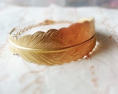Large Gold Feather Bracelet Half Cuff Bracelet Gold Feather Charm Bracelet Gold Chain Bracelet Bridal Jewelry Gold Bracelet Feather Jewelry