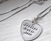 Hand Stamped Necklace, Personalized Necklace, Sterling Silver Fancy Heart Pendant, Mother's Jewelry, Mommy Jewelry, Unique Gift For Her