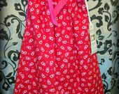 Girls Valentine Dress with Hot Pink Ribbon Detail, 4T, Red with pink and white hearts  - Ready to Ship