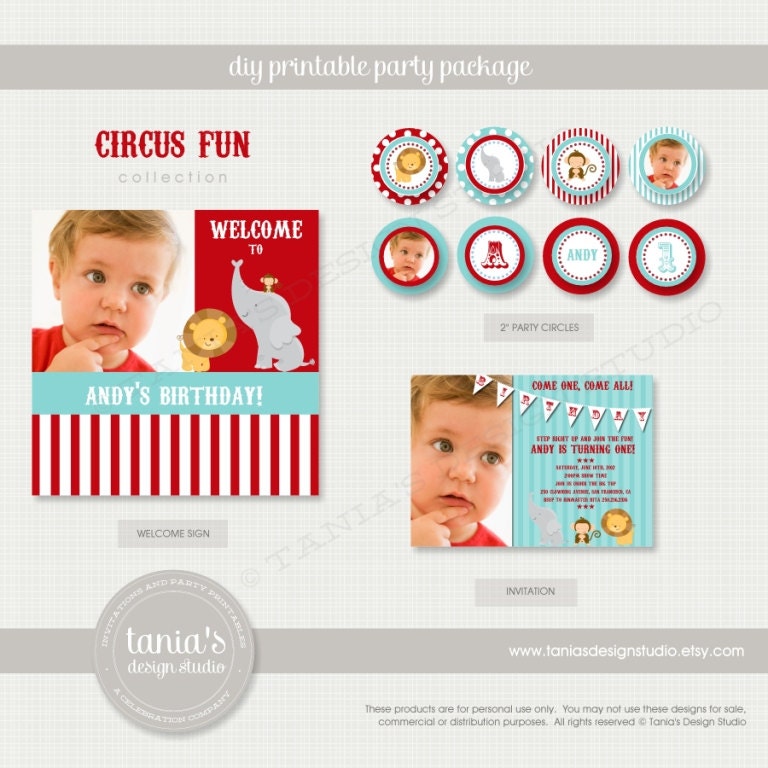 Circus Fun Printable Birthday Party Package by tania's design studio