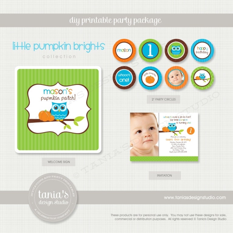 Little Pumpkin Printable Birthday Party Package by tania's design studio