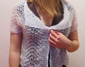 Lace Jacket Cardigan in Mohair and Wool with short sleeves. Order colour and size. Handmade knitted for women.