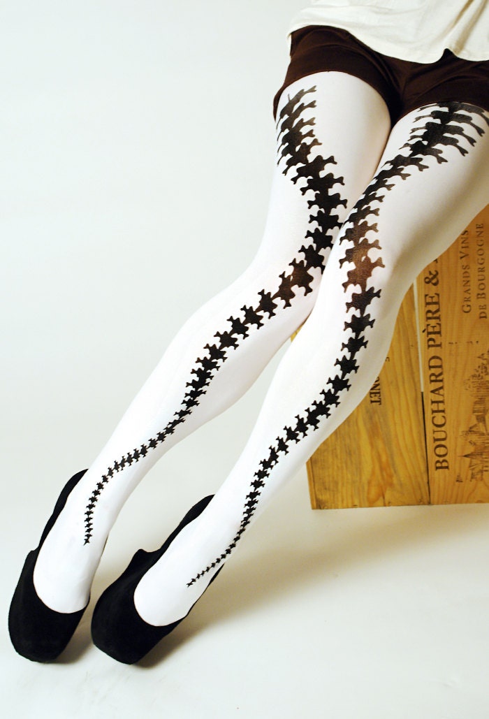 Skeleton Wrap Hand Silk Screen Printed Microfiber Tights