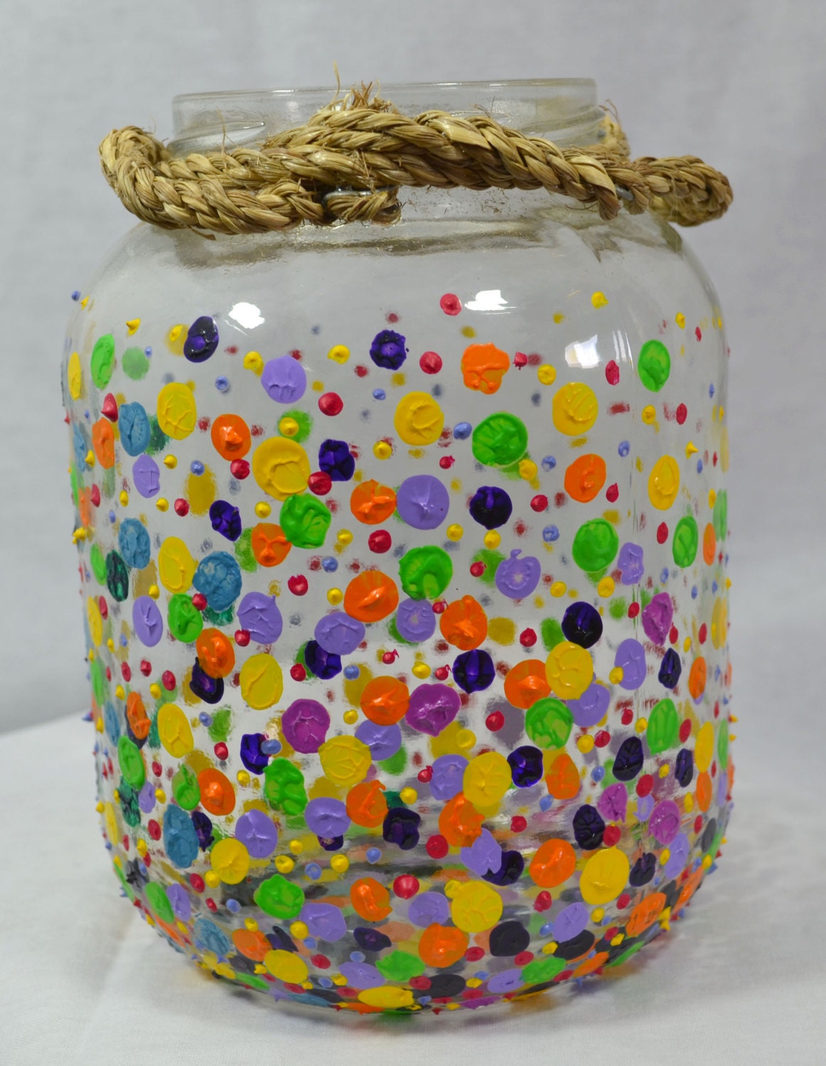 Painted Glass Vase w/ 3D paint and Polka Dot Design