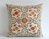 Uzbek Suzani Pillow Cover - Floral Hand Embroidered Vintage Pure Silk Threads Suzani Pillow Cushion Cover - Organic Modern Ethnic Pillow