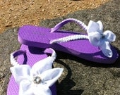 Women's Lavender Flip Flops with White Flower