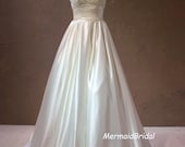 Silk like satin A line wedding dress, formal wedding gown with elegant lace and beading details