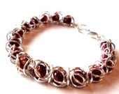 Red chainmaille bracelet - captured bead bracelet - beaded bracelet - chain maille bracelet - handmade bead bracelet - handcrafted jewellery