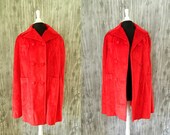1960s Bright Red Velveteen Cape with Collar and Four Front Pockets