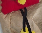 Soft fantasy fleece bird pillow with long legs.