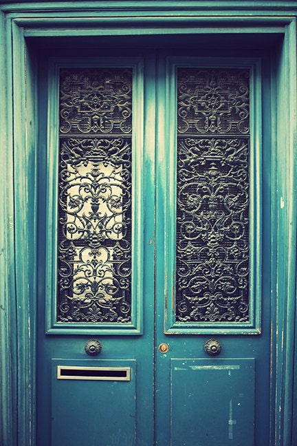 Pretty Parisian Blue/Green Door, Paris Door, Dreamy Colour, Art Decor, Interior Wall Art, size 8 x 12 inches - AilbhePhotography