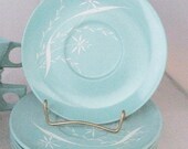 Texasware Melmac Set 12 Aqua 4 saucers, 4 plates, 4 cups, vintage 50s-60s