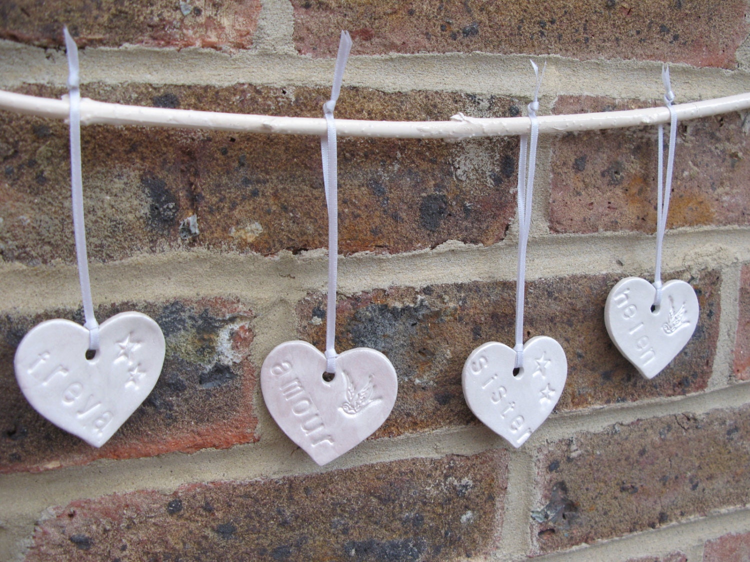 Handmade Painted Clay Hanging Love Heart Gift Tag, Decoration and Keepsake - Personalised options