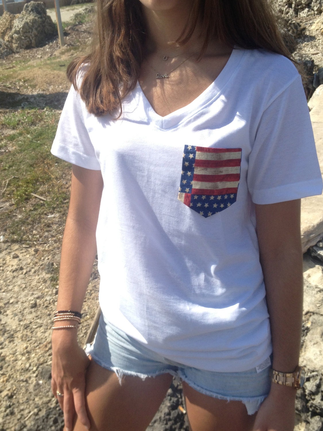 V Neck 'Merica Pocket Tee