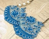 Bib Necklace Blue Necklace Bridesmaid Necklace Lace Necklace Statement Necklace Peter Pan Collar Necklace Beade Necklace Wedding Jewelry