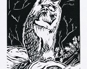 Mountain Squirrel Linocut Relief Print, Hand Pulled Fine Art, Limited Edition, Printmaking Original