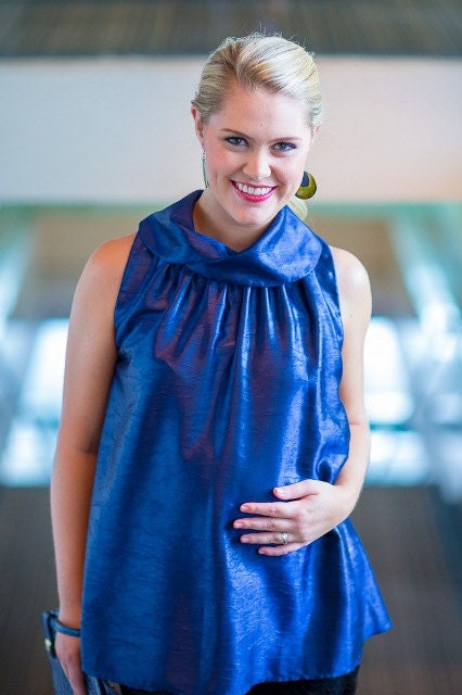Maternity Boat Neck Top Tunic with Twist Collar in Blue, Red or Gray , Pregnancy, Post-Pregnancy