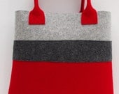 Handmade Bag, Felt Tote, Red and Gray Shopper, Shopping Bag, Wool Felt Shopper