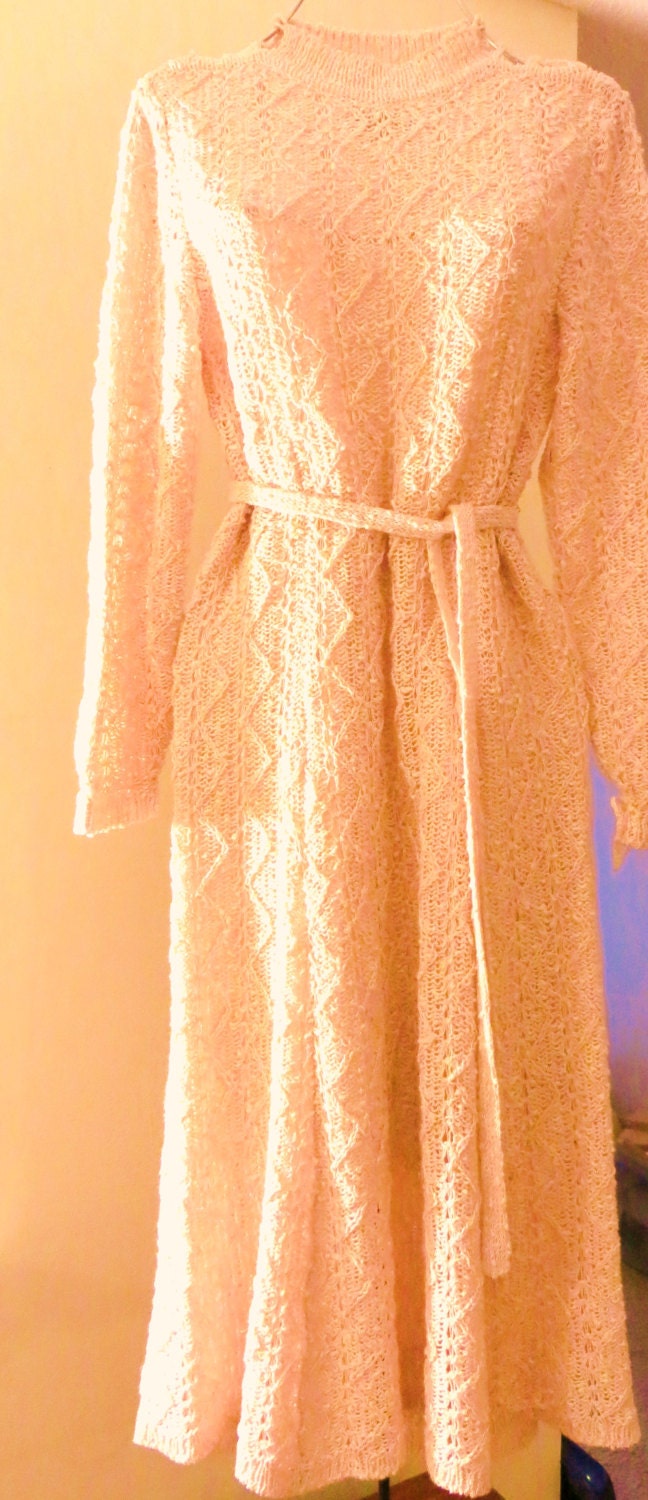 Hand Loomed 100% Pure Irish Linen Vintage Women's 1940s Pink Knit Dress Ireland Never Hung Medium