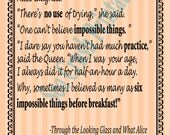 Alice in Wonderland quote 6 impossible Things Inspirational Quote, Printable Wall Decor, Digital Typography, JPEG and PDF