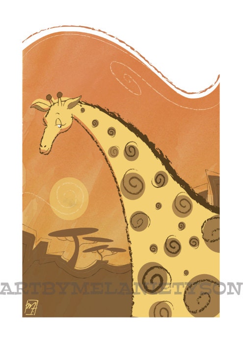 Children's Art, "Giraffe", Safari, Art for Kids, Art for Boys, Art for Girls, Room Art, Poster, Home Decor, Cute, Whimsical, 5x7 Print
