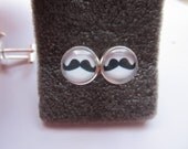Black White  Moustache Mustach Mustache Glass Silver Cufflinks