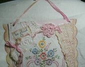 shabby wall hanging mixed media collage altered art home decor vintage linen lace BE GLAD