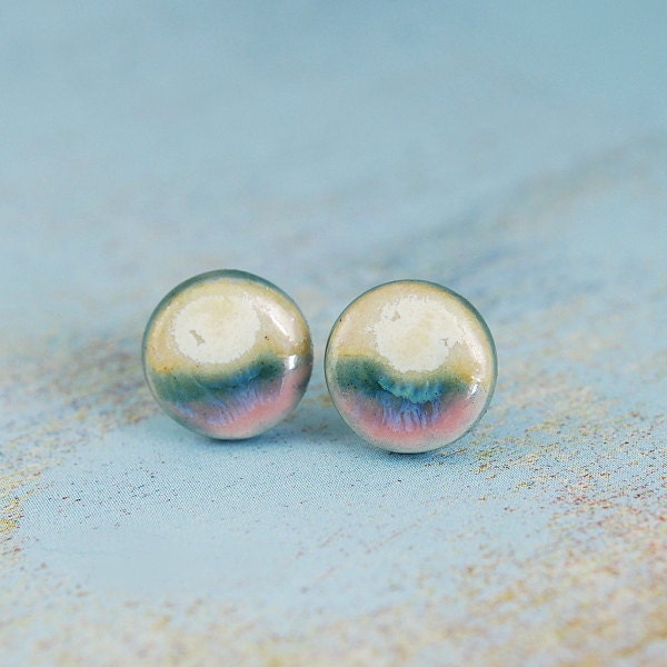 Pastel:beige,blue,pink- ceramic stud, post, earrings, mini ,surgical steel,blue,pink,beige,delicate,romantic,spring,pastel
