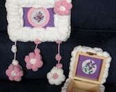 Jewelry holder small, Framed picture small, Cross Stitch Picture, purple Butterfly, flowers decor, little, room decor, pastel pink and white