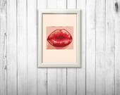 Funky kiss ,punk rock illustration, vintage funky lips poster, cafe, office doctor art, 70s,80s vintage style french wall art print A4