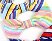 Dog Cat Bow Tie SMALL Stripes Red Blue Yellow Brown 3" x 1.5" Removable Wedding Formal fits 5/8" W Collars
