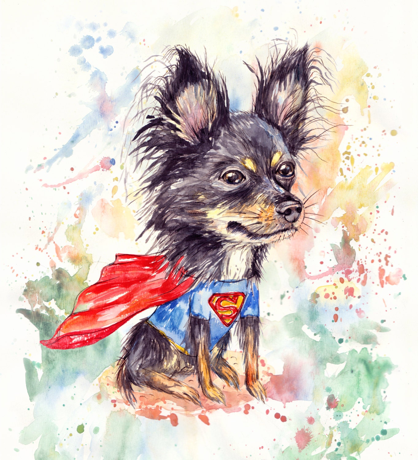 Digital watercolor custom pet portrait