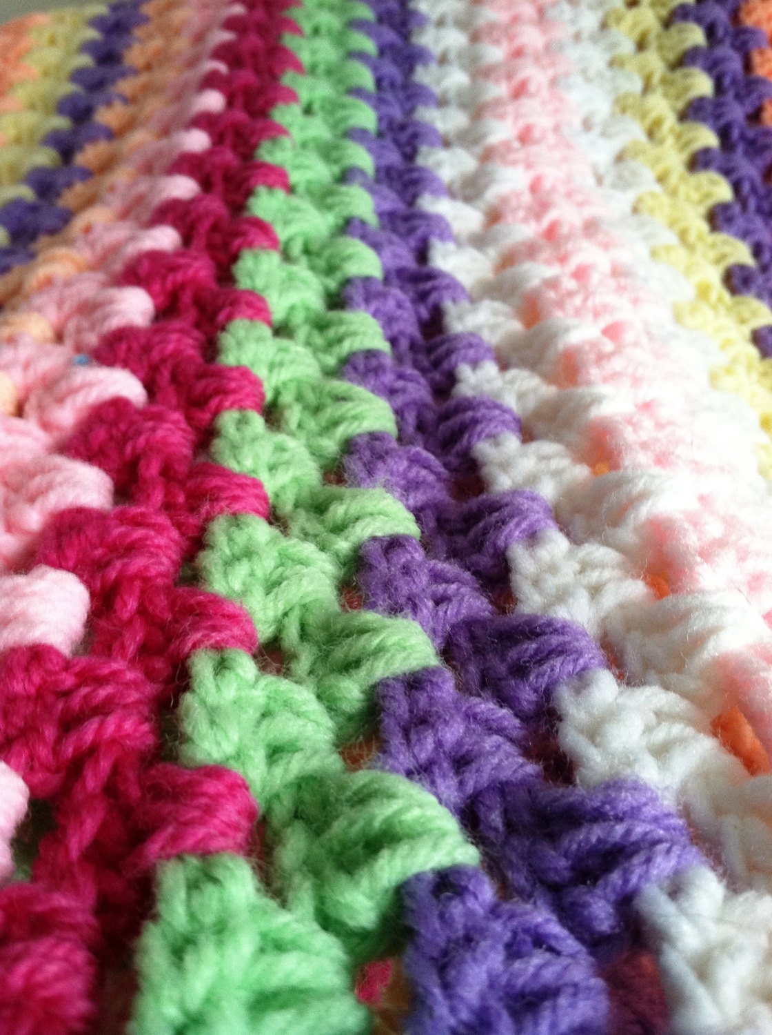 Granny Stripe Crochet Afghan Throw Blanket Bright Pastel Multicolor Pink Purple Green Yellow White Orange Acrylic Free Shipping
