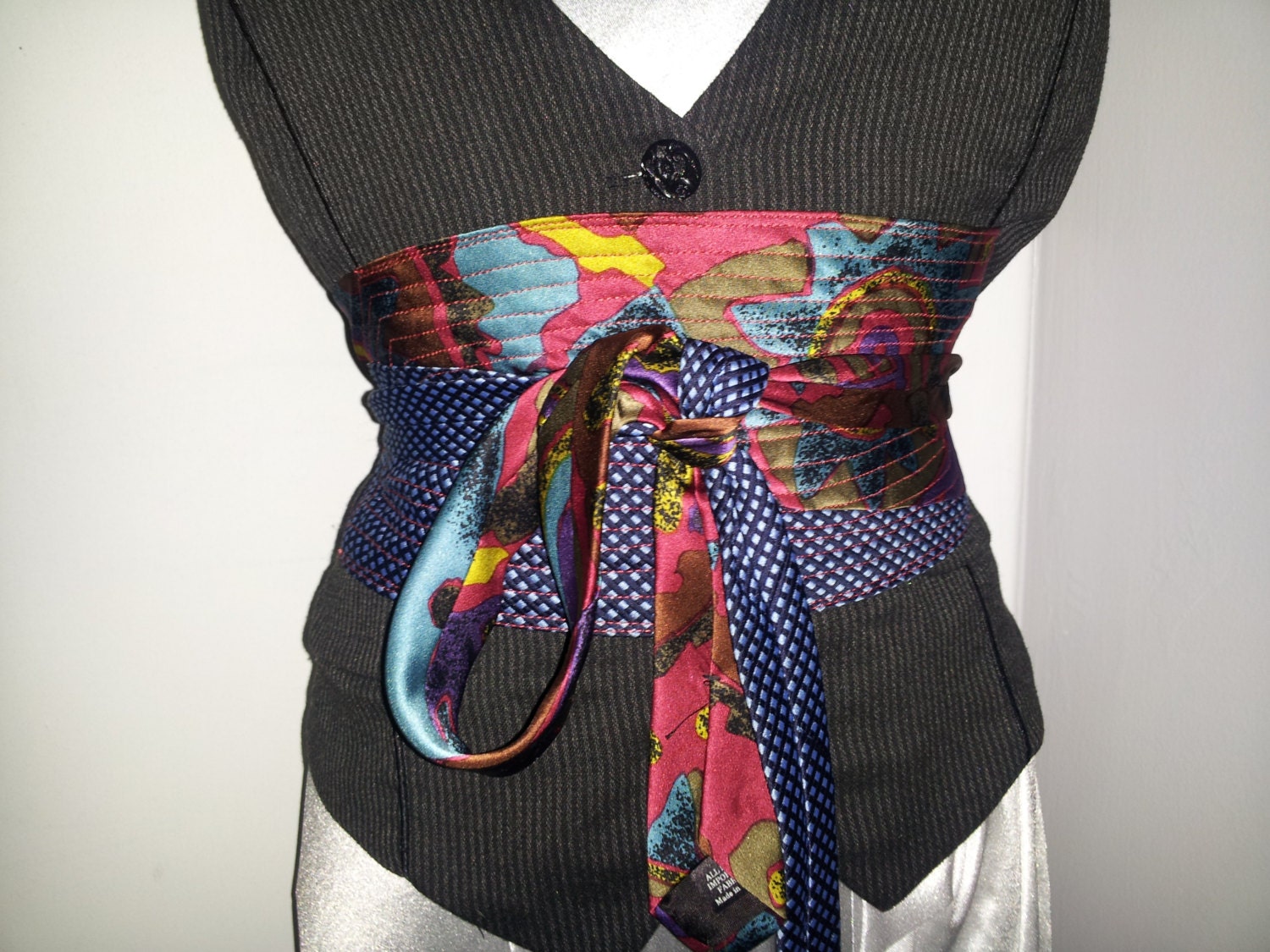 Silk tie Obi Belt Funky , Fun,, Color WOW