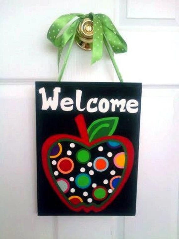 Apple Teacher Door or Classroom Sign - cute painted apple signs - teacher signs - teacher gifts