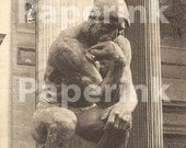 Paris The Thinker Sculpture Digital Dowload Le Penseur by Auguste Rodin Paris France Printable Antique Postcard Digital