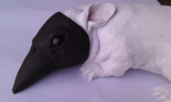Reserved for Anna  It started at a young age... Baby Bunny in Crow Mask Sculpture