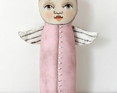 Little Pink Angel Original Hand Painted Folk Art Doll Sculpture OOAK